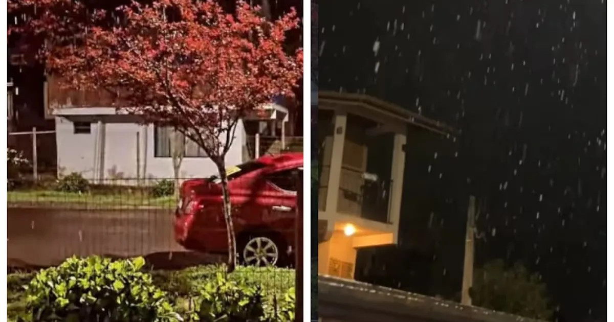 Vídeos mostram neve em Canela e chuva congelante em Gramado